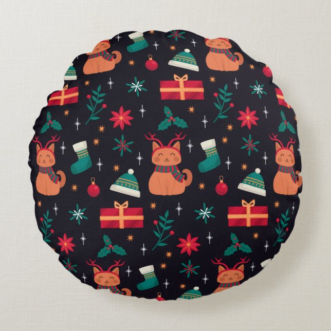 Whisker Wonderland Rundes Kissen (Vorderseite)