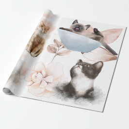 Whisker Wonders Watercolor Cats Wrapping Paper Geschenkpapier