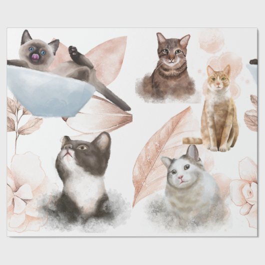 Whisker Wonders Watercolor Cats Wrapping Paper Geschenkpapier (Saum)