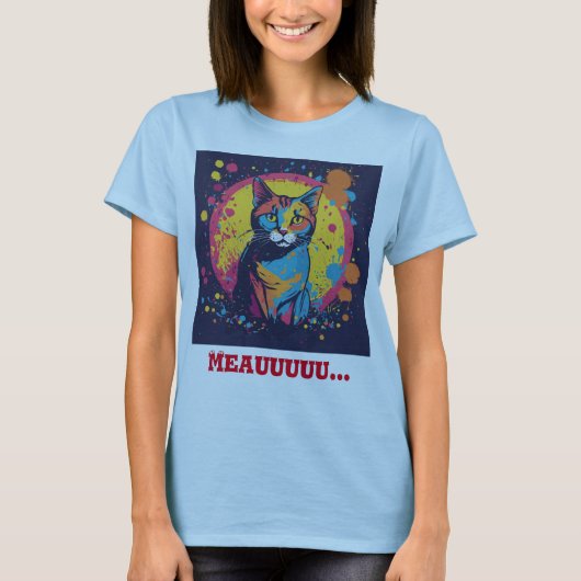 "Whiskered Picasso: Cat Painter Light Blue T-Shirt (Vorderseite)