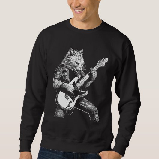 Whiskered Rockstar Cat Shredding the Strings Sweatshirt (Vorderseite)