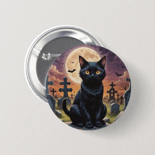 Whiskers of the Witching Hour - Black Cat Button (Vorne & Hinten)