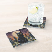 Whiskers of the Witching Hour - Black Cat Glasuntersetzer (Schrägansicht)