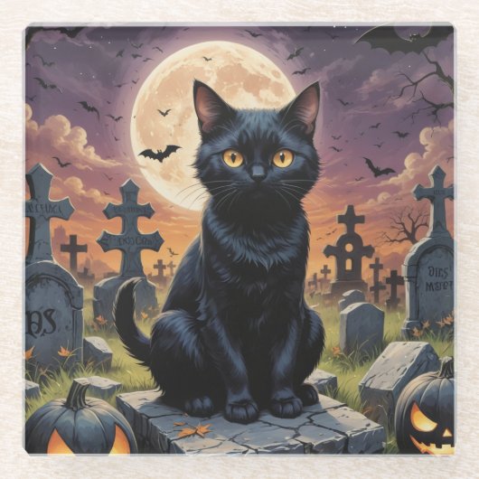 Whiskers of the Witching Hour - Black Cat Glasuntersetzer (Vorderseite)