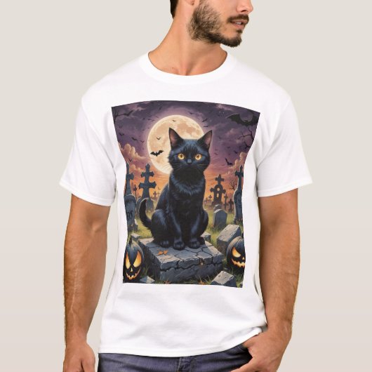 Whiskers of the Witching Hour - Black Cat T-Shirt (Vorderseite)