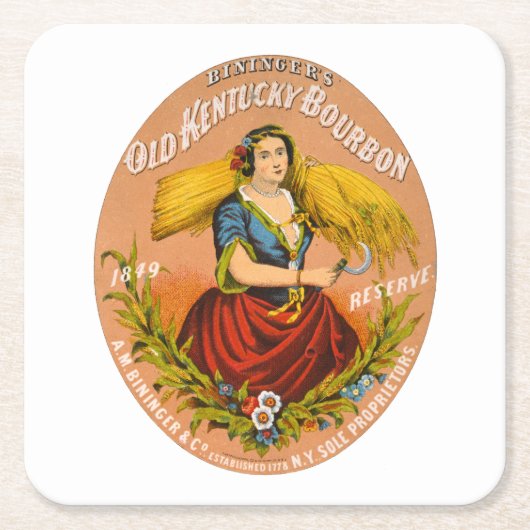 Whiskey Advertising Label, Circa 1860. Rechteckiger Pappuntersetzer (Vorderseite)