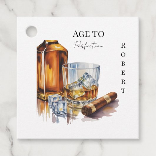 Whiskey and Cigar Men’s Birthday Party Geschenkanhänger (Vorderseite)