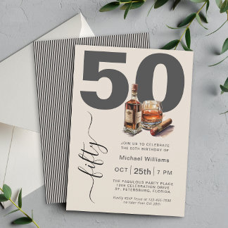 Whiskey and Cigars Masculine 50. Geburtstagsparty Einladung