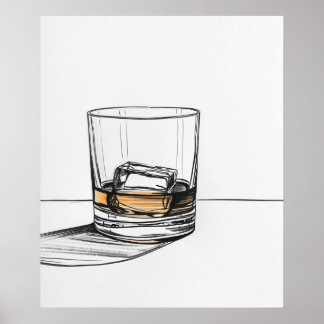 Whiskey auf den Felsen Glas minimalistische Linie Poster