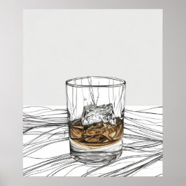 Whiskey auf den Felsen Glas minimalistische Linie  Poster