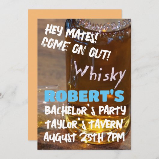 WHISKEY BACHELOR PARTY CUSTOM EINLADUNGEN (Vorne/Hinten)
