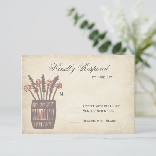 Whiskey Barrel Weizen Rustikale Hochzeitskarten RSVP Karte (Stehend Vorderseite)