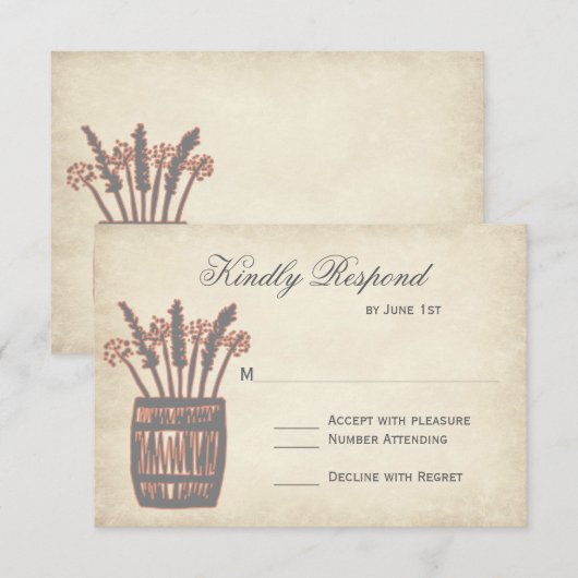 Whiskey Barrel Weizen Rustikale Hochzeitskarten RSVP Karte (Vorne/Hinten)