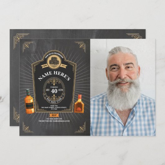 Whiskey Birthday Aged to Perfection 50 th Chalk Einladung (Vorne/Hinten)