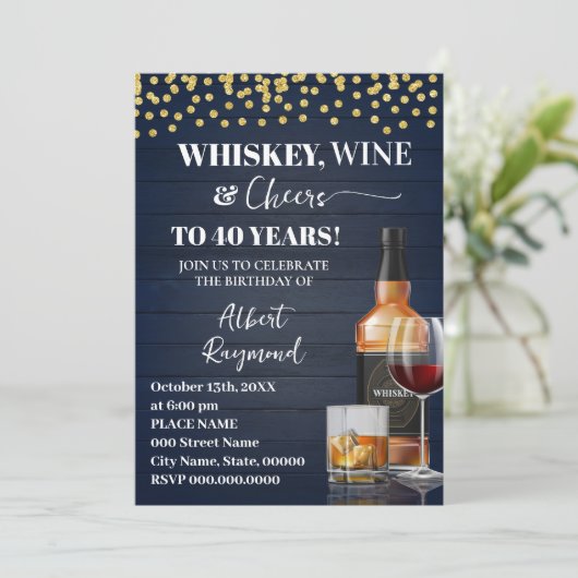 Whiskey & Cheers Adult Birthday Party Einladung (Stehend Vorderseite)