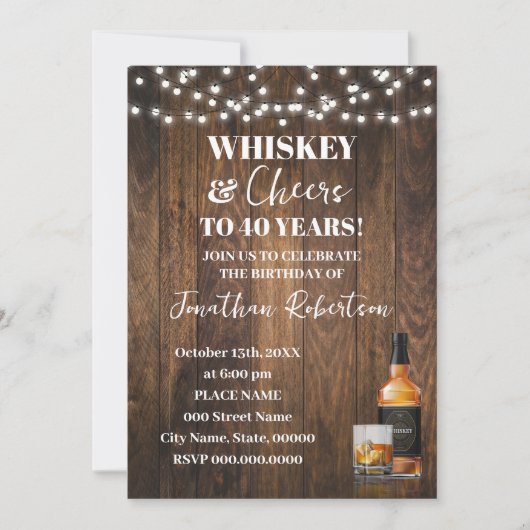 Whiskey & Cheers Western Adult Birthday Party Einladung (Vorderseite)