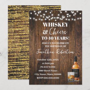 Whiskey & Cheers Western Erwachsenen-Geburtstagsfe Einladung