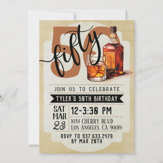 Whiskey & Cigars 50. Geburtstag Einladung (Vorderseite)