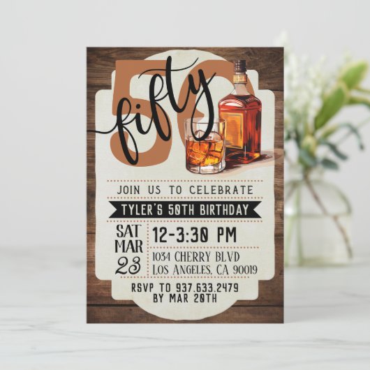 Whiskey & Cigars 50. Geburtstag Einladung (Stehend Vorderseite)