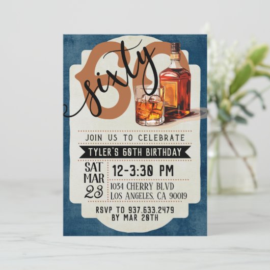 Whiskey & Cigars 60. Geburtstag Einladung (Stehend Vorderseite)