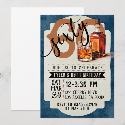 Whiskey & Cigars 60. Geburtstag Einladung (Vorne/Hinten)