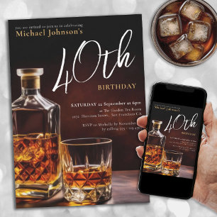 Whiskey Elegant 40. Geburtstag Party Einladung