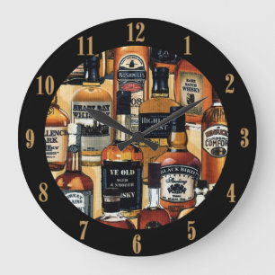 Whiskey-Flaschen-Muster Große Wanduhr