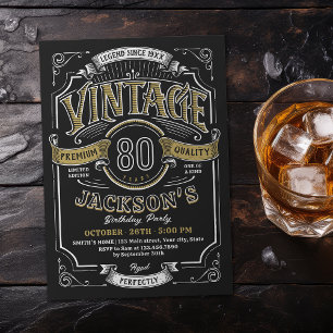 Whiskey-Geburtstag im Alter von 80 Jahren Vintage Einladung