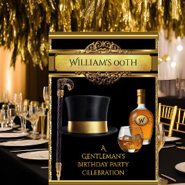 Whiskey Gentlemen Elegant Gold Black Birthday Einladung