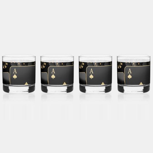 Whiskey Glasses - Schwarz und Gold Poker Design Whiskyglas (Vorderseite)