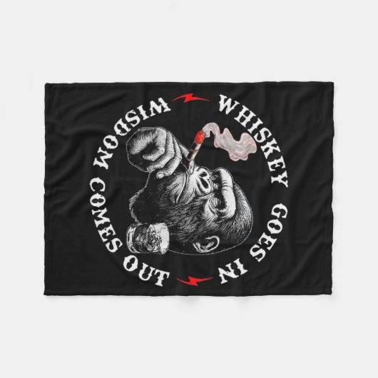 Whiskey Goes In Wisdom Comes Out Funny Monkey (on Fleecedecke (Vorderseite (Horizontal))