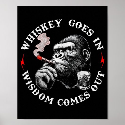 Whiskey Goes In Wisdom Comes Out Funny Monkey (on Poster (Vorne)