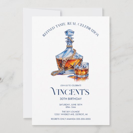 Whiskey & Gold Cuban-Link Chain Men’s Birthday Einladung (Vorderseite)