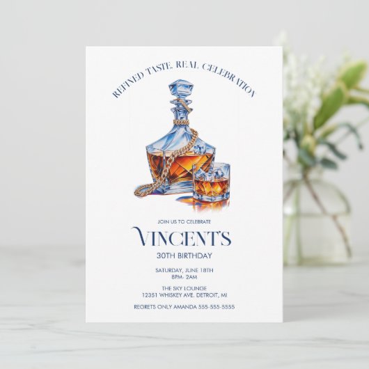 Whiskey & Gold Cuban-Link Chain Men’s Birthday Einladung (Stehend Vorderseite)