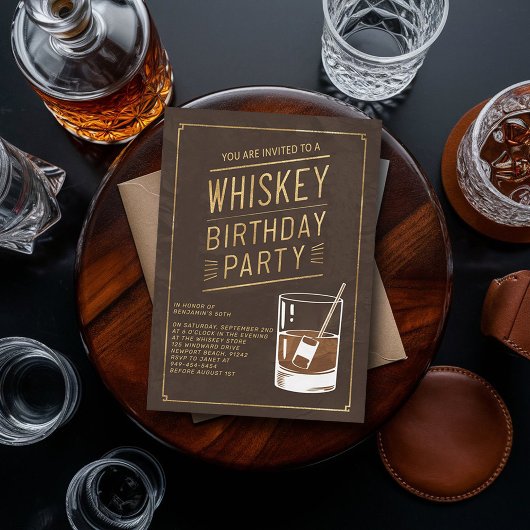 Whiskey Imitate Gold Leather Elegant 50. Geburtsta Einladung
