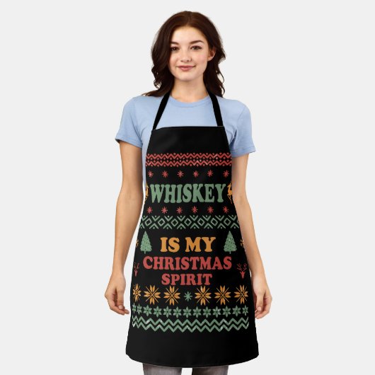 Whiskey ist mein Weihnachtsgeist lustig hässlicher Schürze (Getragen)