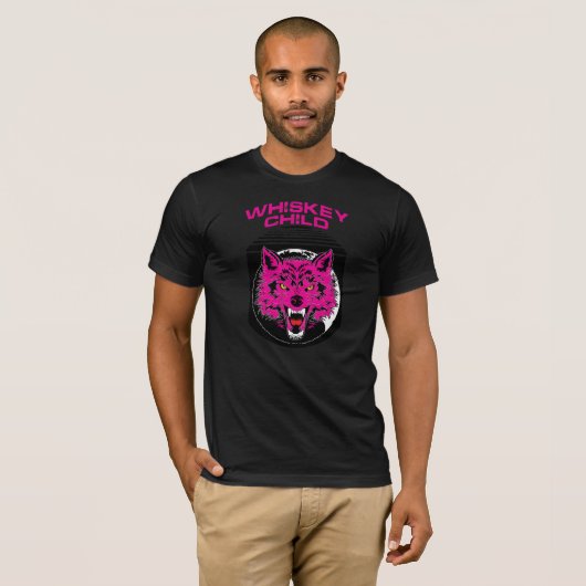 WHISKEY KILD - Schwarzer T - Shirt mit PINK WOLF L (Vorne ganz)