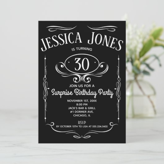 Whiskey Label 30. Geburtstag Einladung (Stehend Vorderseite)