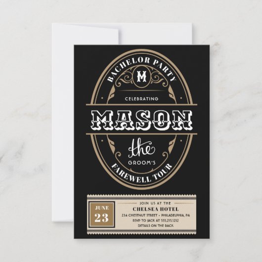 Whiskey Label Bachelor Party Bachelor Weekend Einladung (Vorderseite)