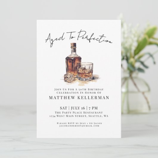 Whiskey Men's Birthday Party Einladung (Stehend Vorderseite)