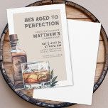 Whiskey Men's Birthday Party Einladung<br><div class="desc">Elegante Whiskey-Themed Men's Birthday Einladung. Feiern Sie fünfzig Jahre Leben mit dieser klassischen und männlichen Einladung mit einer großen Whiskey-Wasserflasche und Glas auf der rechten Seite, sodass es eine moderne Drehung. Die Spitze der Einladung lautet "Er ist gealtert zu Perfektion", wobei die Erholung der Einladung in einem Mix aus klassischen...</div>