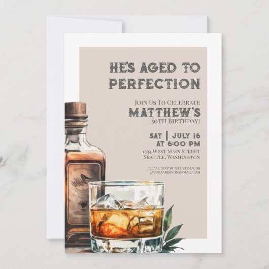 Whiskey Men's Birthday Party Einladung (Vorderseite)