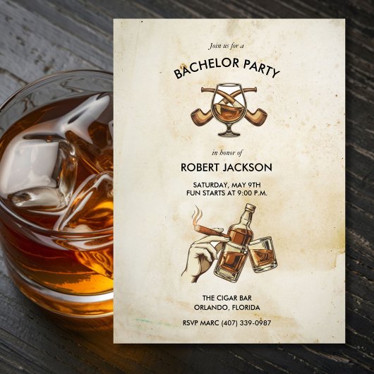 Whiskey Night Groom Bachelor Party Invite Einladung