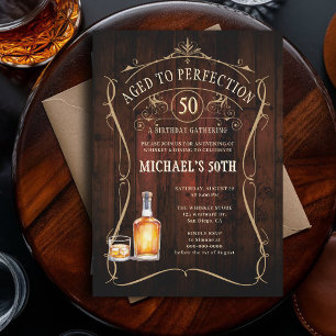 Whiskey Perfektion Rustikale Dunkle Holzoptik 50.  Einladung