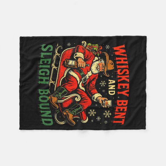 Whiskey Sleigh Bound Cowboy Santa Christmas  Fleecedecke (Vorderseite (Horizontal))