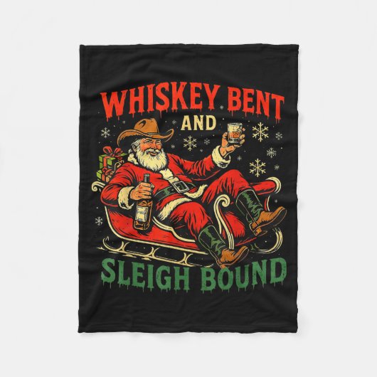 Whiskey Sleigh Bound Cowboy Santa Christmas Fleecedecke (Vorderseite)