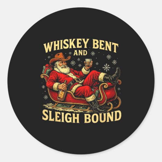 Whiskey Sleigh Bound Cowboy Santa Christmas  Runder Aufkleber (Vorderseite)
