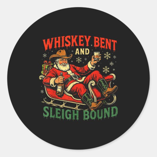 Whiskey Sleigh Bound Cowboy Santa Christmas  Runder Aufkleber (Vorderseite)