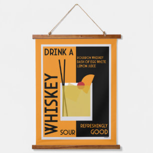 Whiskey Sour Cocktail Napkin Wandteppich Mit Holzrahmen