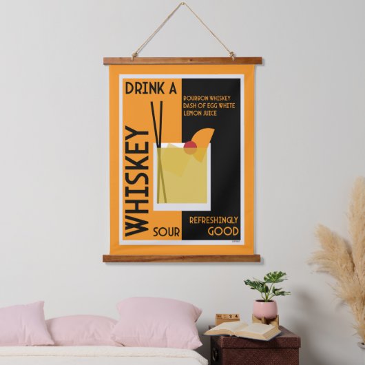 Whiskey Sour Cocktail Napkin Wandteppich Mit Holzrahmen (Schlafzimmer)